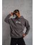 Erkek Kordon Ipli Baskılı Kapüşonlu Sweatshirt - Füme 1