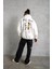 Erkek Sırt Baskılı Oversize Üç Iplik Kapüşonlu Sweatshirt - Beyaz 4