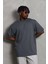 Unisex Oversize Düz Bisiklet Yaka T-Shirt - Füme 1