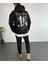 Erkek Sırt Baskılı Oversize Üç Iplik Kapüşonlu Sweatshirt - Siyah 4