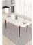 Are Serisi,beyaz Masa Ceviz Ayak Mdf 80X132 Açılabilir Yemek Odası Takımı,4 Sandalye Gold Halkalı Kahverengi 4