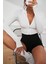 Özel Kadın Beyaz Uzun Kol Fermuarlı Parmak Geçme Detaylı Dik Yaka Crop Top Bluz Fırsat!!! 3