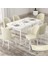 Roe Serisi 80X132 Açılabilir Beyaz Mermer Desen Mutfak Masası Takımı ve 6 Krem Sandalye Krem 1