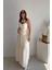 Ekru Ince Askılı Uzun Elbise 1