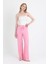 Pembe Geniş Paça Dökümlü Bürümcük Kumaş Pantolon 326 1