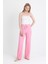 Pembe Geniş Paça Dökümlü Bürümcük Kumaş Pantolon 326 3