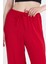 Kırmızı Beli Lastikli Bol Paça Dokuma Pantolon 4284-1 4