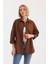 Oversize Uzun Basic Gömlek - Kahverengi 5