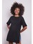 Likrasız Pamuk Sıfır Yaka Bol Duble Kol Yan Yırtmaçlı Oversize Tshirt-Siyah 3