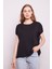Lycrasız Pamuk Geniş Sıfır Yaka Düşük Omuzlu Kolları Bağcıklı T-Shirt -Siyah 2