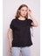 Lycrasız Pamuk Geniş Sıfır Yaka Düşük Omuzlu Kolları Bağcıklı T-Shirt -Siyah 4