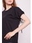Lycrasız Pamuk Geniş Sıfır Yaka Düşük Omuzlu Kolları Bağcıklı T-Shirt -Siyah 5