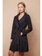 Kadın Hafif Likralı Süet Kumaş Anvelop Kruvaze Cepli Uzun Kol Diz Boy Trençkot-Siyah 5