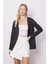 Kadın Delikli Dantel V Yaka Uzun Kol Hırka-Siyah 2
