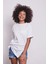 Likrasız Pamuk Sıfır Yaka Bol Duble Kol Yan Yırtmaçlı Oversize Tshirt-Beyaz 5