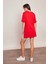 Likrasız Pamuk Sıfır Yaka Bol Duble Kol Yan Yırtmaçlı Oversize Tshirt- -Kırmızı 3
