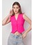 Kadın Önü Düğmeli Hafif Likralı Kumaş Kısa Yelek-Fujya 4