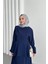 Kadın Lacivert Drapeli Peplum Tesettür Elbise NMS063 2