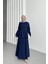 Kadın Lacivert Drapeli Peplum Tesettür Elbise NMS063 3