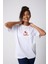 Yoga Pozu Baskılı Oversize Pamuklu Beyaz Kadın T-Shirt 1