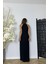 G1473 Taş ve Drape Detaylı Halter Yaka Abiye Elbise Siyah 2