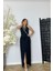 G1473 Taş ve Drape Detaylı Halter Yaka Abiye Elbise Siyah 1
