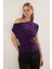 Kadın Mor Büzgü Detay Asimetrik Yaka Bluz 1