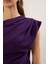 Kadın Mor Büzgü Detay Asimetrik Yaka Bluz 3