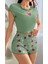 Kadın Yeşil Çilek Desenli Askılı Şortlu Pijama Takımı S/M Beden 1