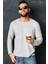 Düz Gri Bisiklet Yaka Uzun Kollu Erkek Penye T-Shirt 1