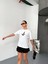 Kadın Yeni Sezon Rahat Konfor Modeli Baskılı Yarım Kollu Pamuklu 4 Mevsim Oversize T-Shirt 4