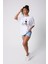 Kürek Çeken Kadın Baskılı Oversize Pamuklu Beyaz Unisex T-Shirt 3