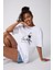 Kürek Çeken Kadın Baskılı Oversize Pamuklu Beyaz Unisex T-Shirt 4