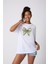 Bow Dollar Baskılı Oversize Pamuklu Beyaz Kadın T-Shirt 2