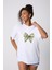 Bow Dollar Baskılı Oversize Pamuklu Beyaz Kadın T-Shirt 3