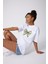 Bow Dollar Baskılı Oversize Pamuklu Beyaz Kadın T-Shirt 4