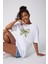 Bow Dollar Baskılı Oversize Pamuklu Beyaz Kadın T-Shirt 5