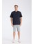 Erkek Loose Fit Yarım Kollu T-Shirt Lacivert 1