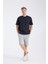 Erkek Loose Fit Yarım Kollu T-Shirt Lacivert 2