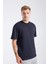 Erkek Loose Fit Yarım Kollu T-Shirt Lacivert 5