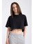 Kadın Crop Yarım Kollu T-Shirt Siyah 3