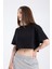 Kadın Crop Yarım Kollu T-Shirt Siyah 4
