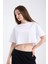 Kadın Crop Yarım Kollu T-Shirt Beyaz 4