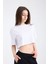Kadın Crop Yarım Kollu T-Shirt Beyaz 5