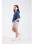Kız Çocuk Crop Yarım Kollu T-Shirt Indigo 1