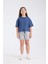 Kız Çocuk Crop Yarım Kollu T-Shirt Indigo 2