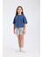 Kız Çocuk Crop Yarım Kollu T-Shirt Indigo 3