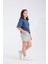 Kız Çocuk Crop Yarım Kollu T-Shirt Indigo 4