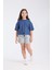 Kız Çocuk Crop Yarım Kollu T-Shirt Indigo 5