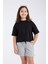 Kız Çocuk Crop Yarım Kollu T-Shirt Siyah 2